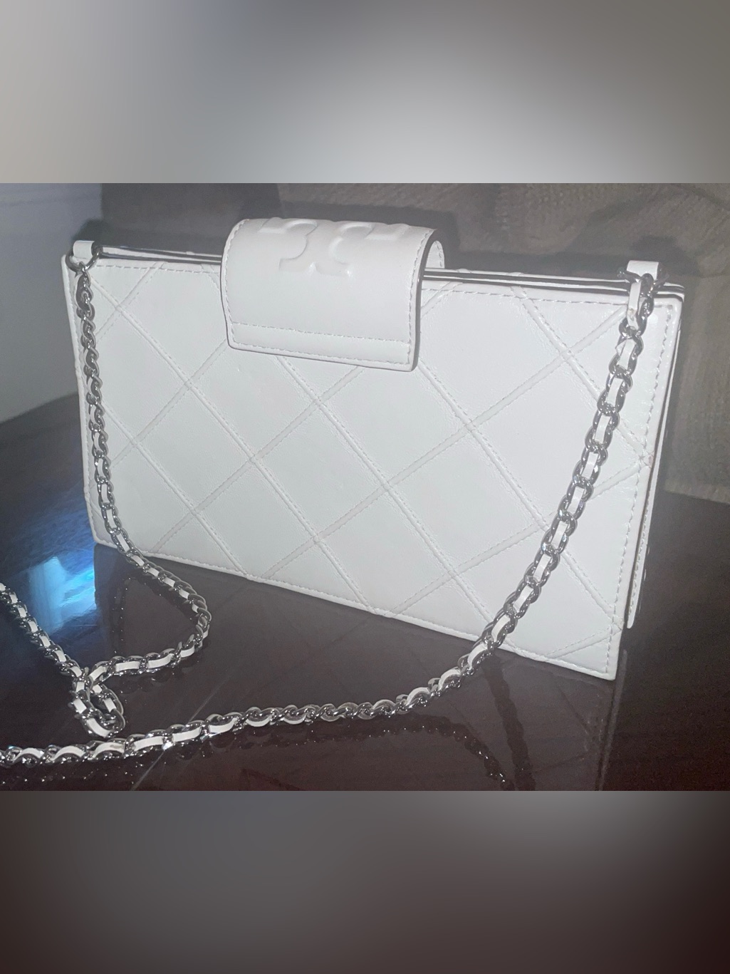 Tory Burch White Quilted Chain-Flap Crossbody